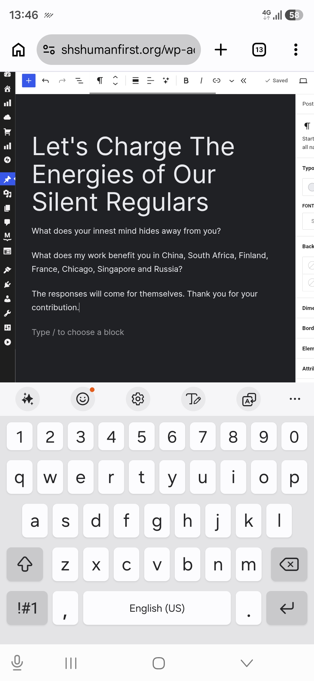 Let’s Charge The Energies of Our Silent Regulars